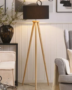 Discount Beliani Lampada da pavimento NITRA Legno di quercia Nero Marrone Nero