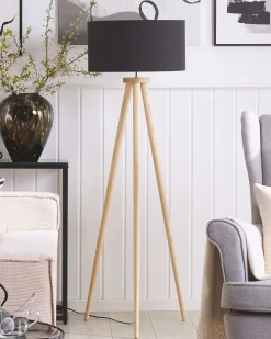 Discount Beliani Lampada da pavimento NITRA Legno di quercia Nero Marrone Nero