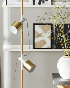 Online Beliani Lampada da pavimento OWENS Regolabile Legno di frassino Bianco Bianco Marrone Oro
