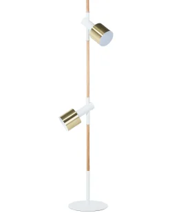 Online Beliani Lampada da pavimento OWENS Regolabile Legno di frassino Bianco Bianco Marrone Oro