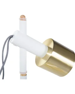 Online Beliani Lampada da pavimento OWENS Regolabile Legno di frassino Bianco Bianco Marrone Oro