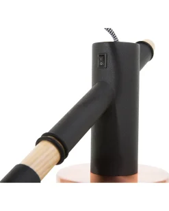 Clearance Beliani Lampada da pavimento OWENS Regolabile Legno di quercia Nero Nero Rame
