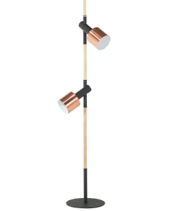 Clearance Beliani Lampada da pavimento OWENS Regolabile Legno di quercia Nero Nero Rame
