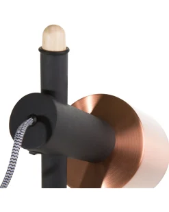 Clearance Beliani Lampada da pavimento OWENS Regolabile Legno di quercia Nero Nero Rame