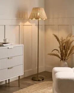 Discount Beliani Lampada da pavimento SALM Rattan Naturale Naturale Ottone