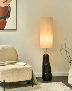 Clearance Beliani Lampada da pavimento SELB Ceramica Nero Beige Nero