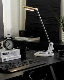 Hot Beliani Lampada da scrivania a LED CORVUS con dimmer Metallo Bianco/Argento Bianco Argento