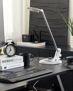 Hot Beliani Lampada da scrivania a LED CORVUS con dimmer Metallo Bianco/Argento Bianco Argento