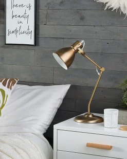 Hot Beliani Lampada da scrivania MONSAN Regolabile Metallo Ottone Bianco Ottone
