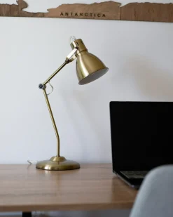Hot Beliani Lampada da scrivania MONSAN Regolabile Metallo Ottone Bianco Ottone