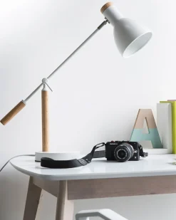 Hot Beliani Lampada da scrivania PECKOS Regolabile Metallo Bianco Bianco Marrone