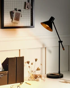 Beliani Lampada da scrivania PINKEEN Metallo Nero Nero Oro