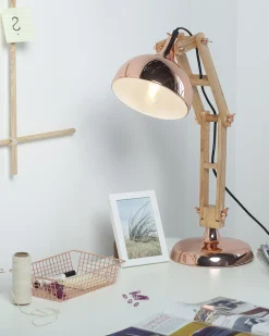 Hot Beliani Lampada da scrivania SALADO Regolabile Legno Rame Rame Marrone