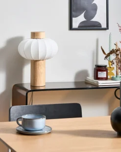Outlet Beliani Lampada da tavolo ABENS Legno Marrone chiaro Bianco Marrone