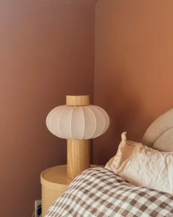 Outlet Beliani Lampada da tavolo ABENS Legno Marrone chiaro Bianco Marrone