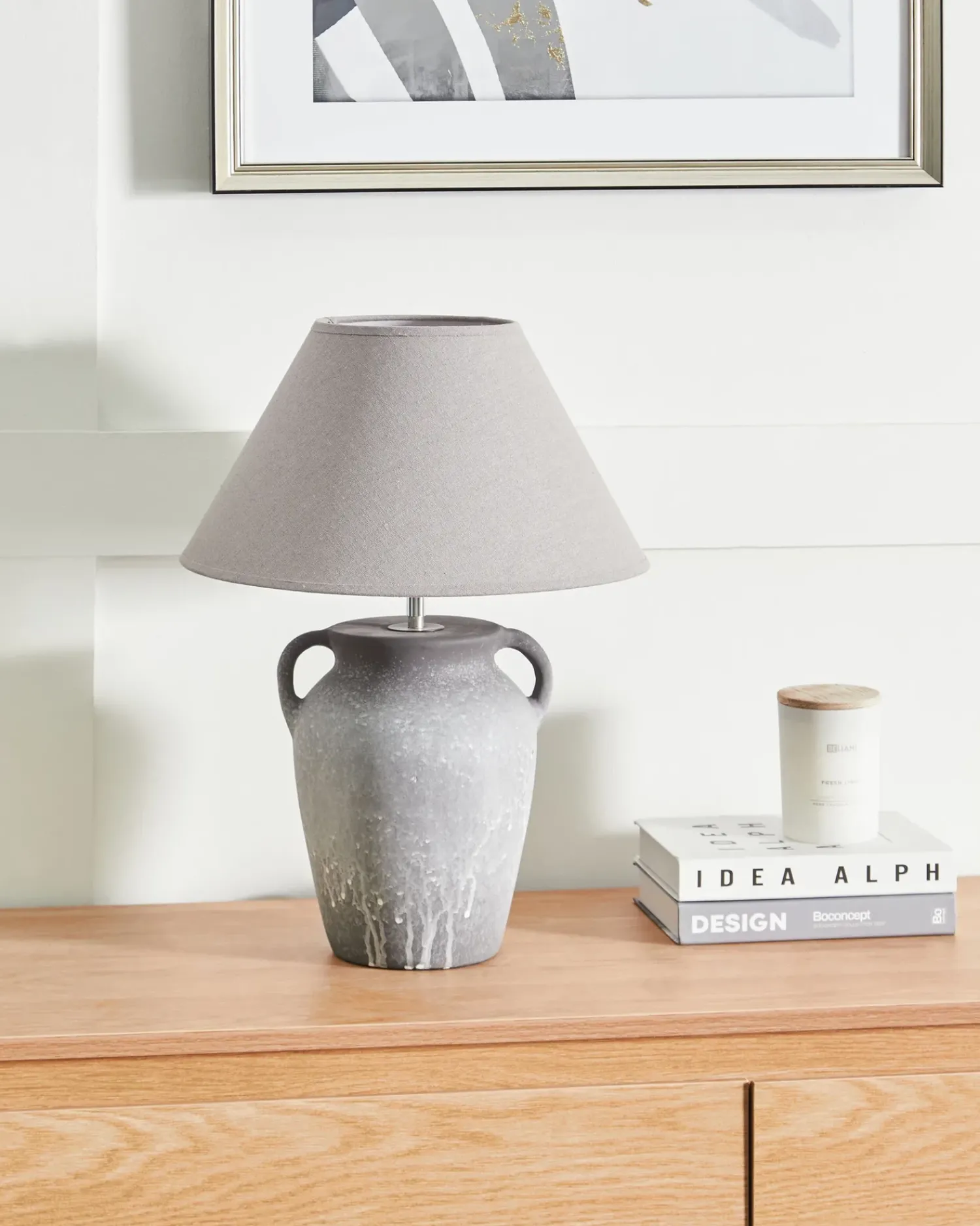 Sale Beliani Lampada da tavolo AGEFET Ceramica Grigio Beige Grigio