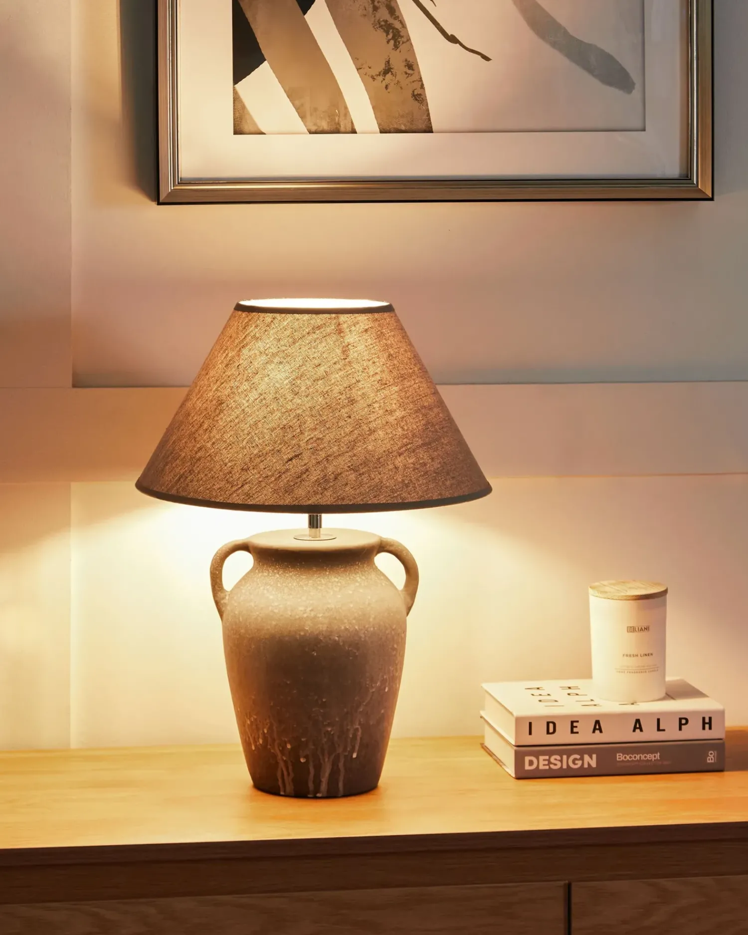 Sale Beliani Lampada da tavolo AGEFET Ceramica Grigio Beige Grigio