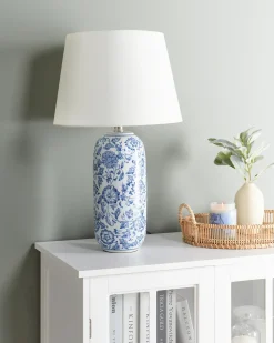 Outlet Beliani Lampada da tavolo AIBONITO Porcellana Bianco/Blu Bianco Blu