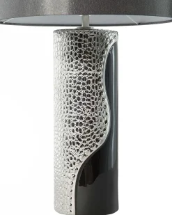 Outlet Beliani Lampada da tavolo AIKEN Porcellana Nero Argento Nero