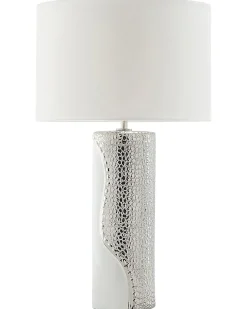 Outlet Beliani Lampada da tavolo AIKEN Porcellana Bianco Argento Bianco