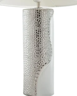 Outlet Beliani Lampada da tavolo AIKEN Porcellana Bianco Argento Bianco