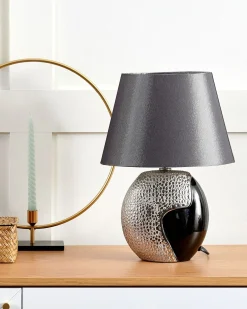 Best Beliani Lampada da tavolo ARGUN Ceramica Grigio Argento Grigio Nero