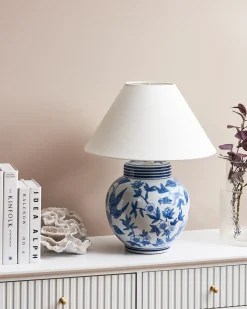New Beliani Lampada da tavolo ARUNCA Porcellana Bianco/Blu Bianco Blu