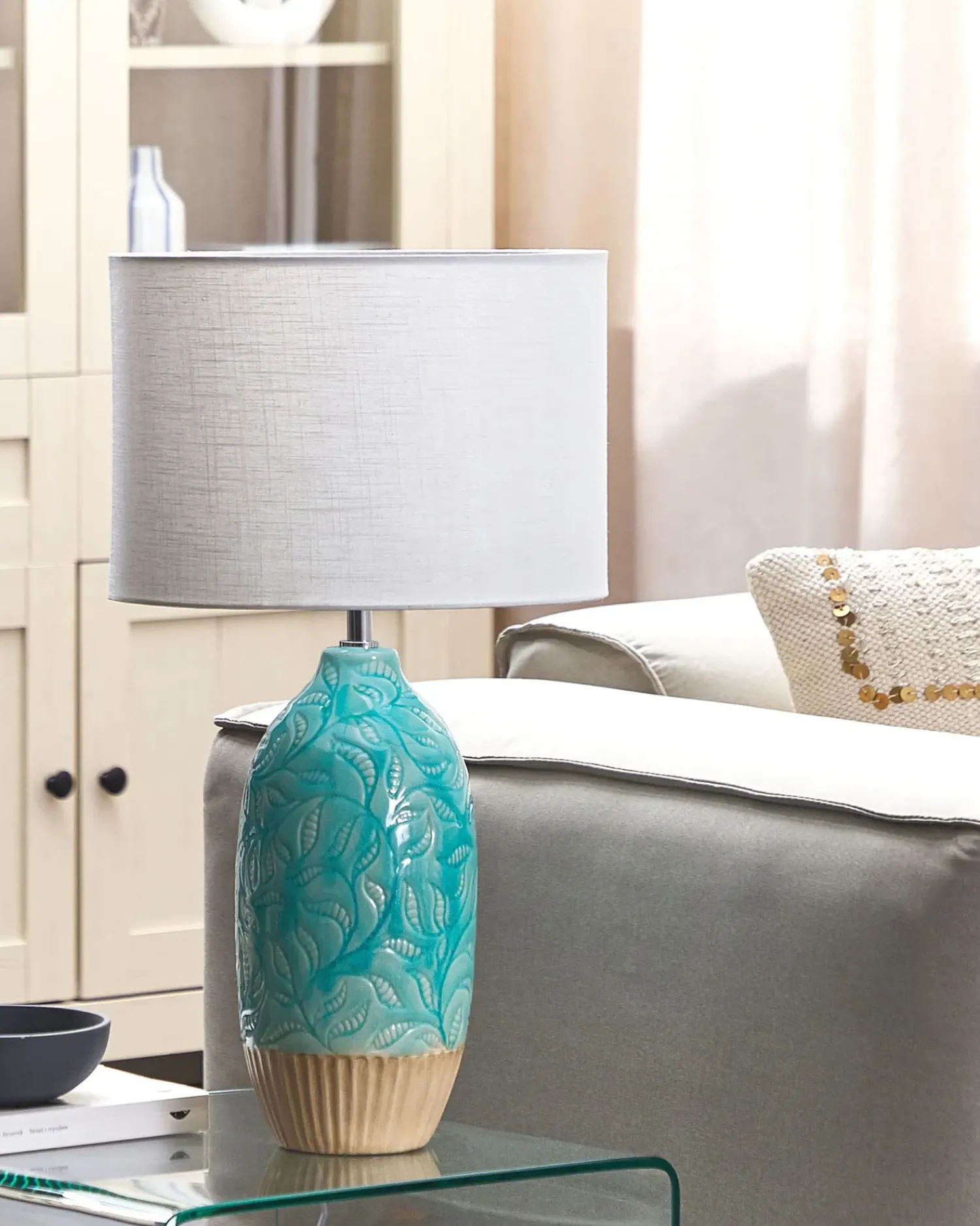 Online Beliani Lampada da tavolo ATABA Ceramica Turchese Beige Bianco Blu
