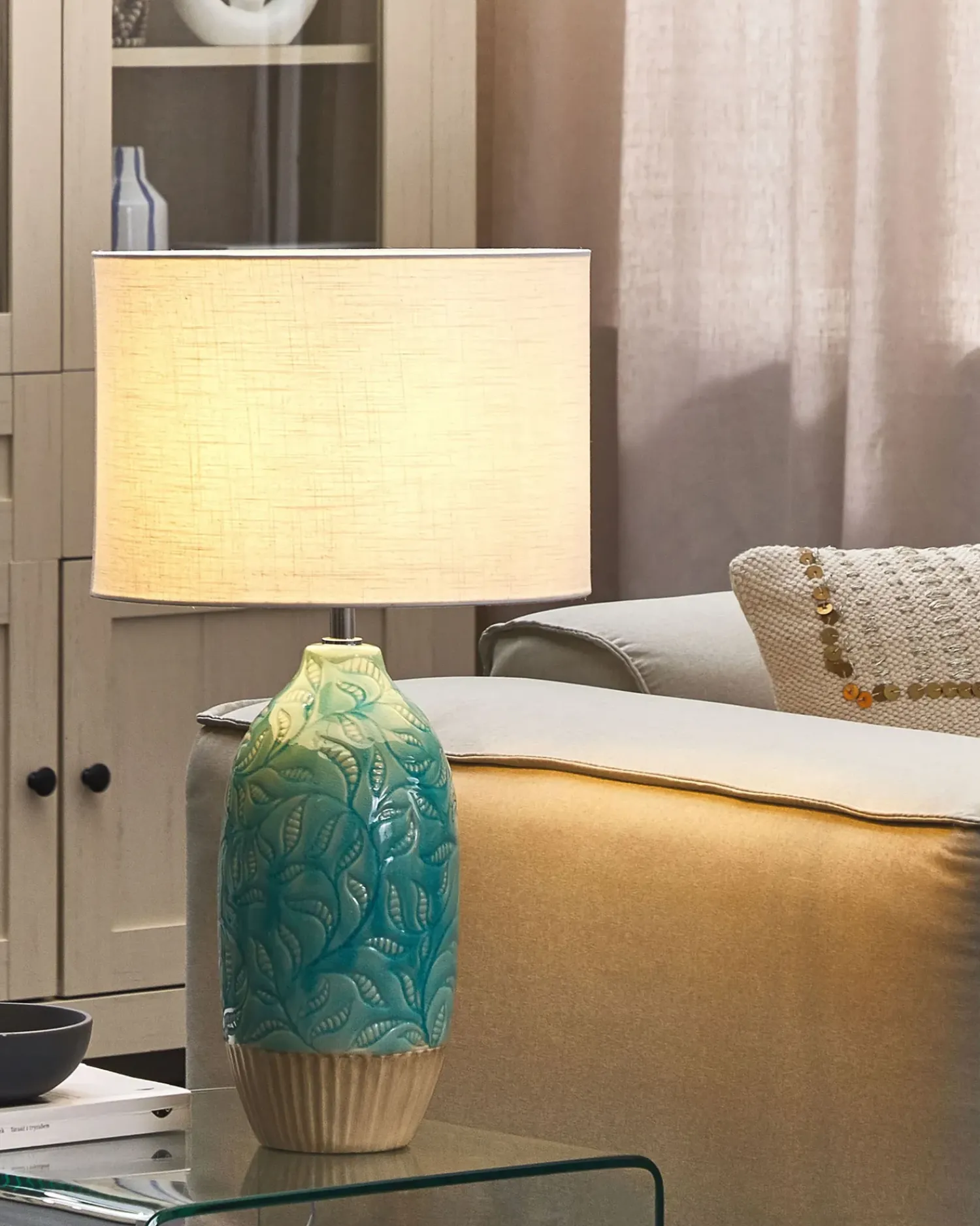 Online Beliani Lampada da tavolo ATABA Ceramica Turchese Beige Bianco Blu
