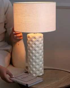 New Beliani Lampada da tavolo BALONNE Ceramica Beige chiaro Beige Bianco