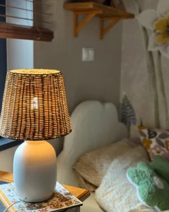 New Beliani Lampada da tavolo BARTANG Ceramica Bianco Bianco Marrone