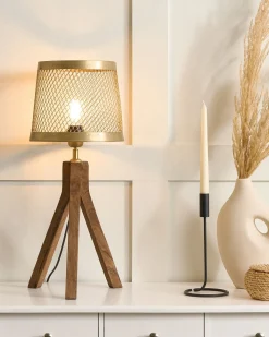 Discount Beliani Lampada da tavolo BEKI Legno di mango Marrone Ottone Marrone