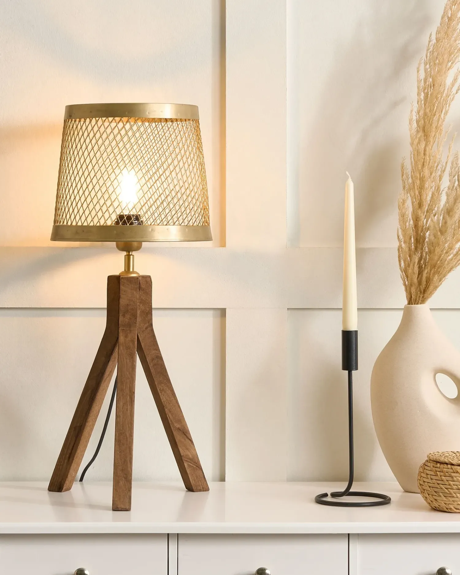 Discount Beliani Lampada da tavolo BEKI Legno di mango Marrone Ottone Marrone