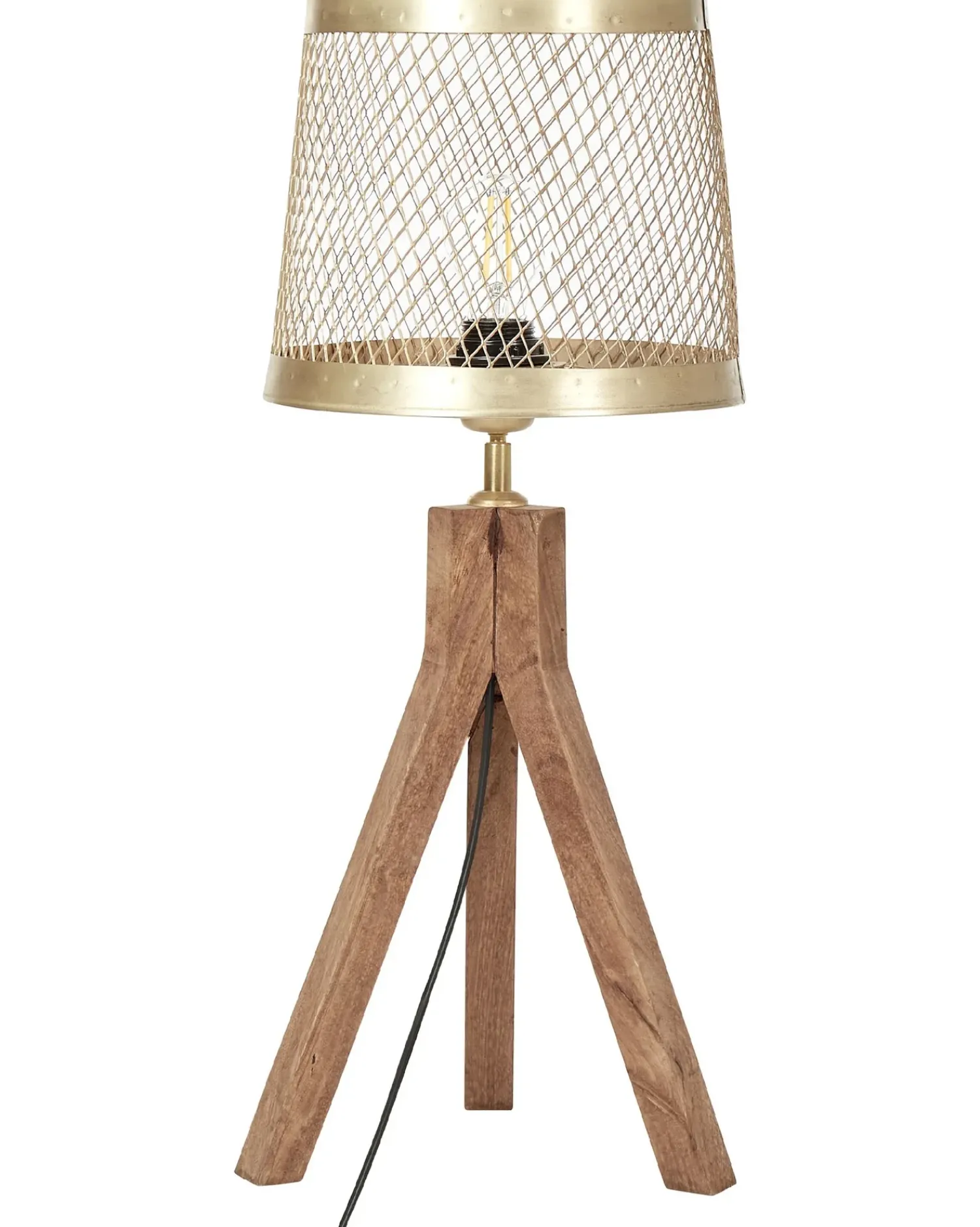 Discount Beliani Lampada da tavolo BEKI Legno di mango Marrone Ottone Marrone