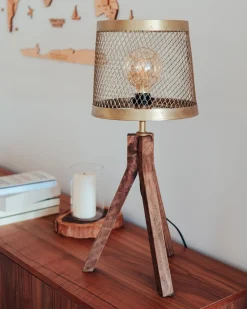 Discount Beliani Lampada da tavolo BEKI Legno di mango Marrone Ottone Marrone