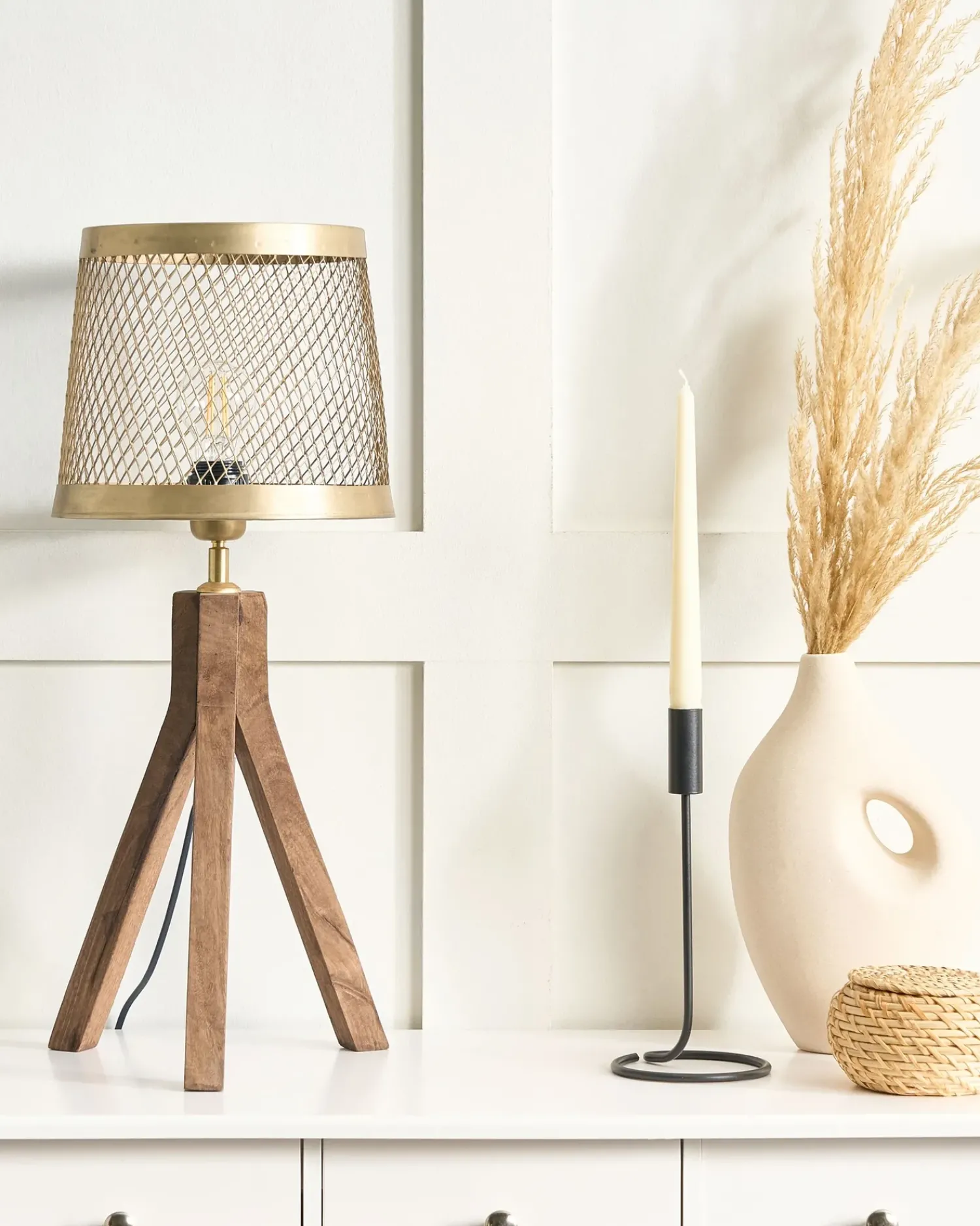 Discount Beliani Lampada da tavolo BEKI Legno di mango Marrone Ottone Marrone