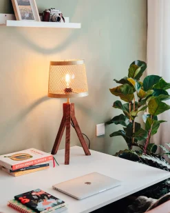 Discount Beliani Lampada da tavolo BEKI Legno di mango Marrone Ottone Marrone