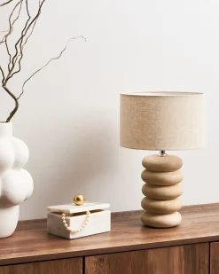 Beliani Lampada da tavolo BETWA Legno di mango Marrone chiaro Beige Marrone