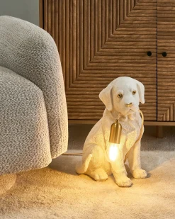 Outlet Beliani Lampada da tavolo Cane LUCKY Bianco Bianco Ottone