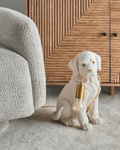Outlet Beliani Lampada da tavolo Cane LUCKY Bianco Bianco Ottone