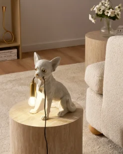 Best Beliani Lampada da tavolo Cane ROCCO Bianco Bianco Ottone
