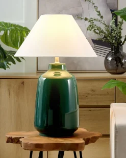 New Beliani Lampada da tavolo CARETA Ceramica Verde scuro Bianco Verde