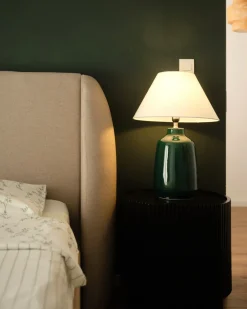 New Beliani Lampada da tavolo CARETA Ceramica Verde scuro Bianco Verde