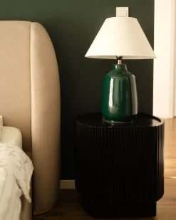 New Beliani Lampada da tavolo CARETA Ceramica Verde scuro Bianco Verde