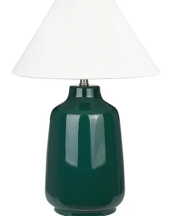 New Beliani Lampada da tavolo CARETA Ceramica Verde scuro Bianco Verde