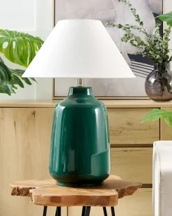 New Beliani Lampada da tavolo CARETA Ceramica Verde scuro Bianco Verde
