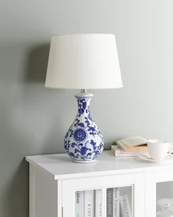 New Beliani Lampada da tavolo CARMEN Porcellana Bianco/Blu Bianco Blu