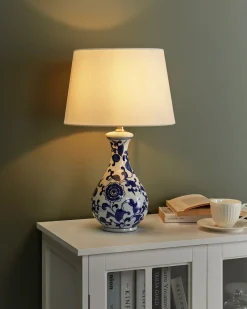 New Beliani Lampada da tavolo CARMEN Porcellana Bianco/Blu Bianco Blu