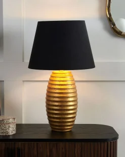 New Beliani Lampada da tavolo EBRO Porcellana Oro Nero Oro