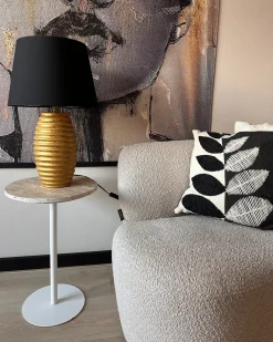 New Beliani Lampada da tavolo EBRO Porcellana Oro Nero Oro